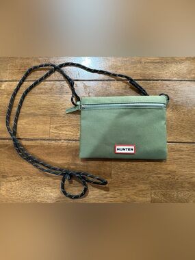 Hunter Olive Green Crossbody Pouch with Black Cord Strap